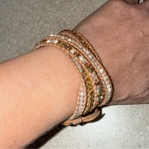 Chan Luu Brown Leather Beaded Wrap Bracelet Womens Toggle Boho Chic Jewelry